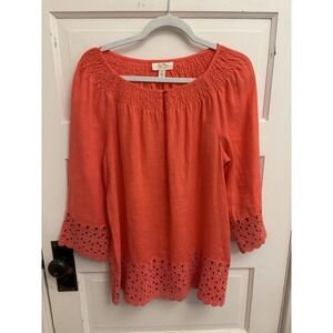Charter Club Luxury Womens‎ 100% Linen Salmon Pink Tunic Blouse Size Medium